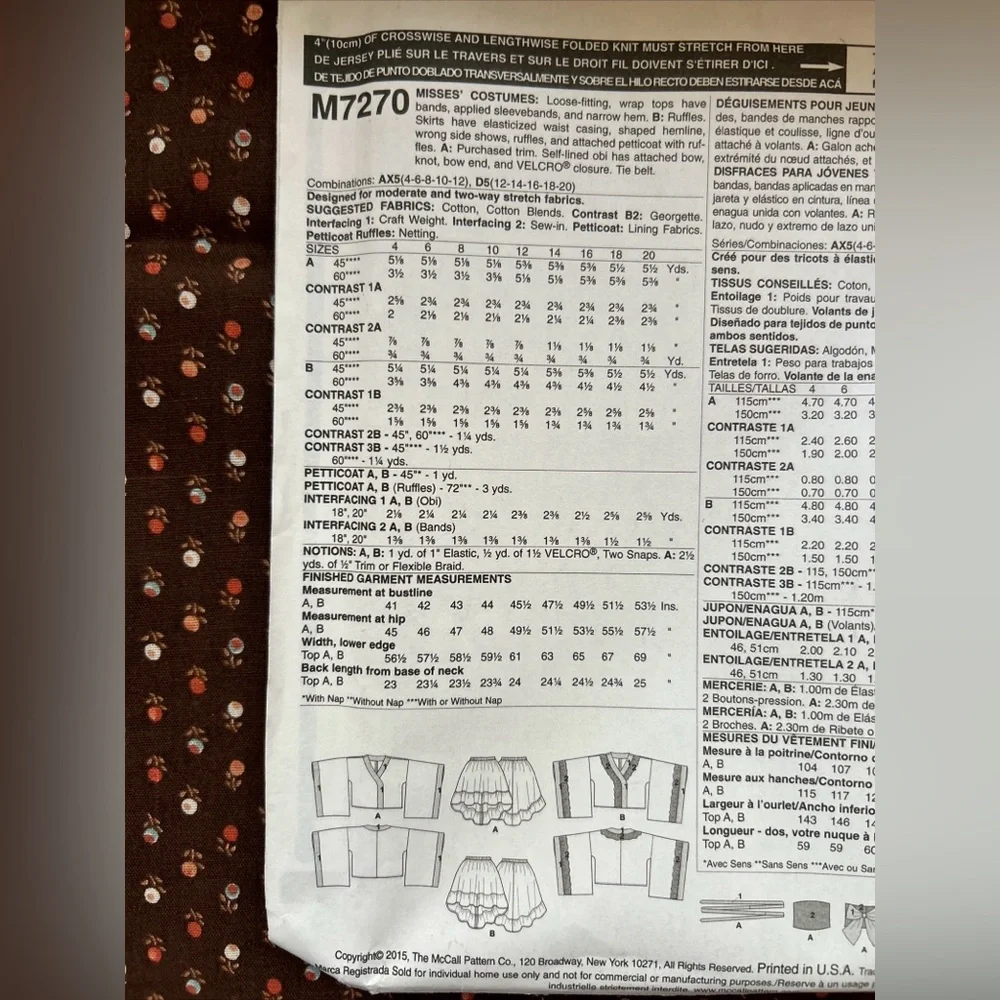 McCall's M7270 Geisha Obi Anime Skirt Kimono Costumes Cosplay Sz 4-12 AX5 UNCUT - Picture 4 of 6